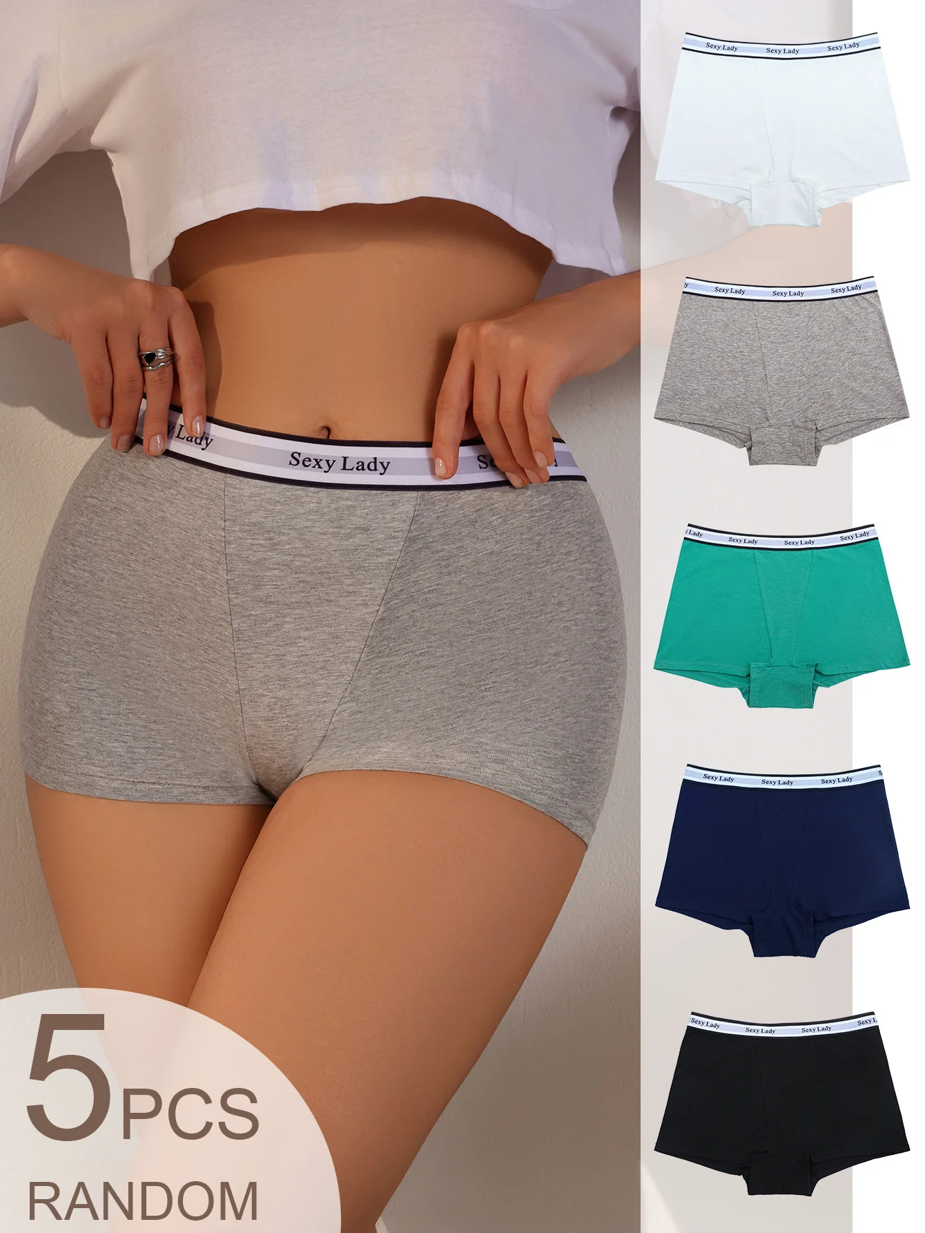 5-Pack Random Color Sexy Lady Letter Woven Waist and Flat Angle Underwear for Women's Home, Resistant to Dirt and Versatile Need