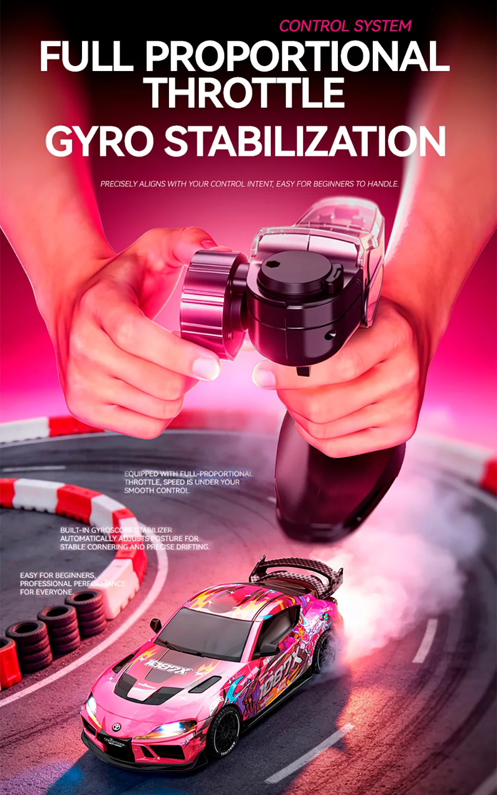 9IMOD 1/43 Mini RC Drift Car 2.4G 4WD Built In Gyro Adjustable Speed LED Light RC Toy