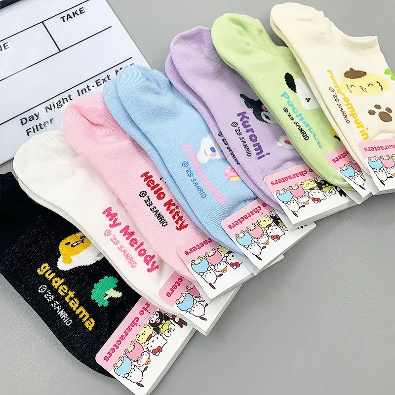 Chaussettes de Bateau en Coton pour Fille, Anime Sanurgente, Hello Kitty Kuromi Melody Cinnamoroll, Légères et Confortables, Absorbantes pour l'Été, 1 Paire