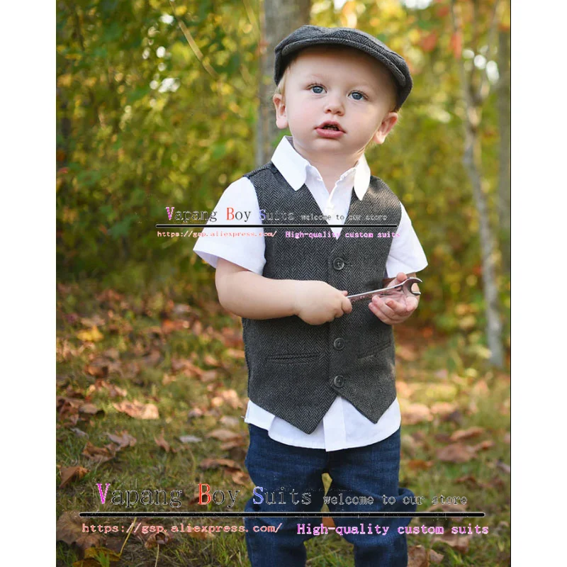 

Kids V- Neck Vest Vintage Herringbone Sleeveless Jacket Formal Boys Waistcoat жилетка детская