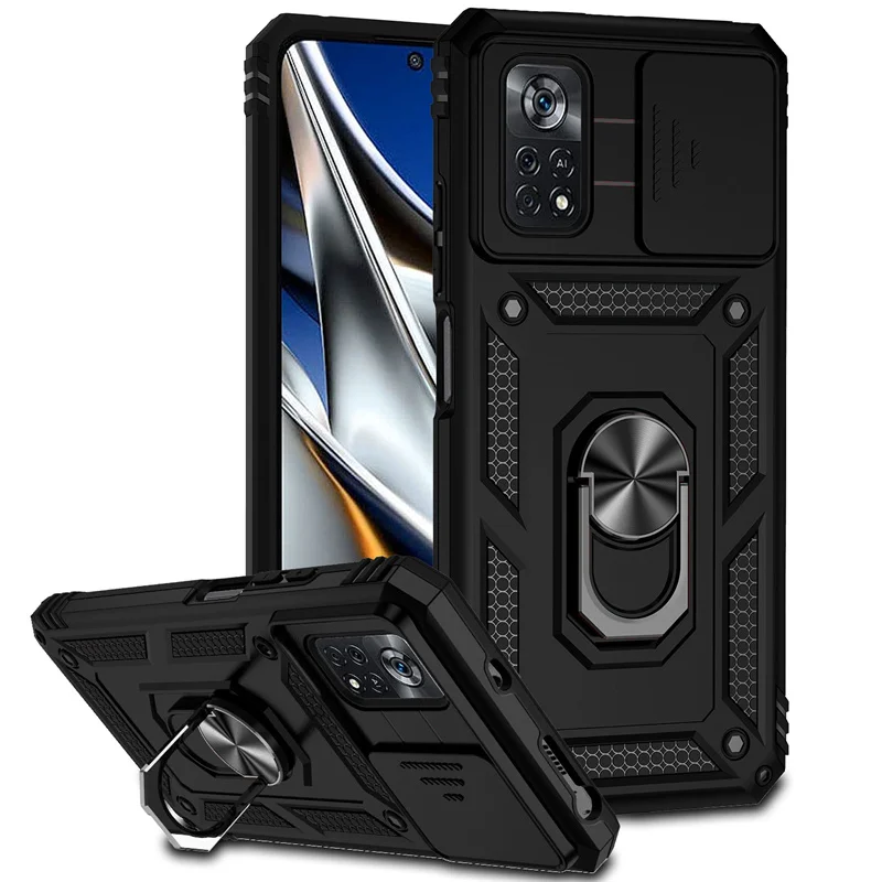 Poco X4 Pro 5G Case Slide Lens Protect Armor Shockproof Coque For Poko Little X4Pro X 4 Pro 4Pro X4 Pro Magnet Ring Holder Cover