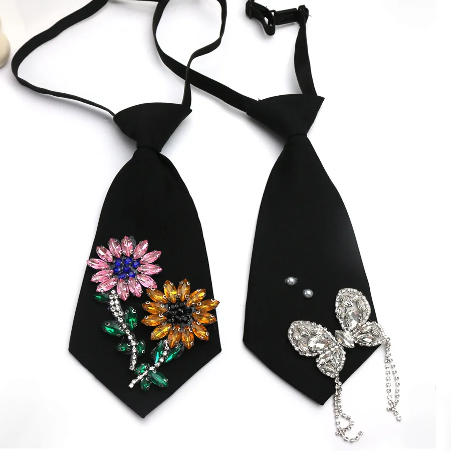 

Girls' Short Shiny Rhinestone Decorative Tie Personalized Fashionable Sweet Shiny Flower Butterfly Decoration Ultra Short Tie