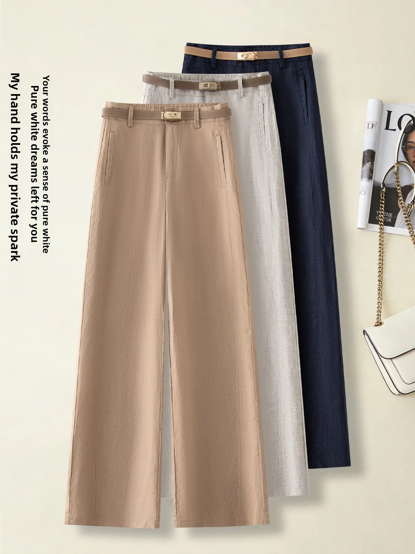 

High Waist Loose Linen Straight Leg Pants Women's Summer Thin New Style Casual Cotton Linen Narrow Version Wide Leg Pants