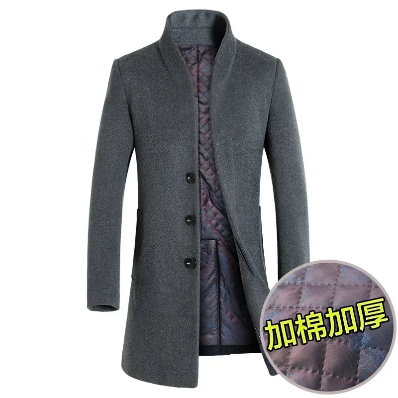 Outono inverno casaco de lã masculino de alta qualidade cor sólida gola moda casacos casuais jaqueta masculina casaco de inverno 6xl