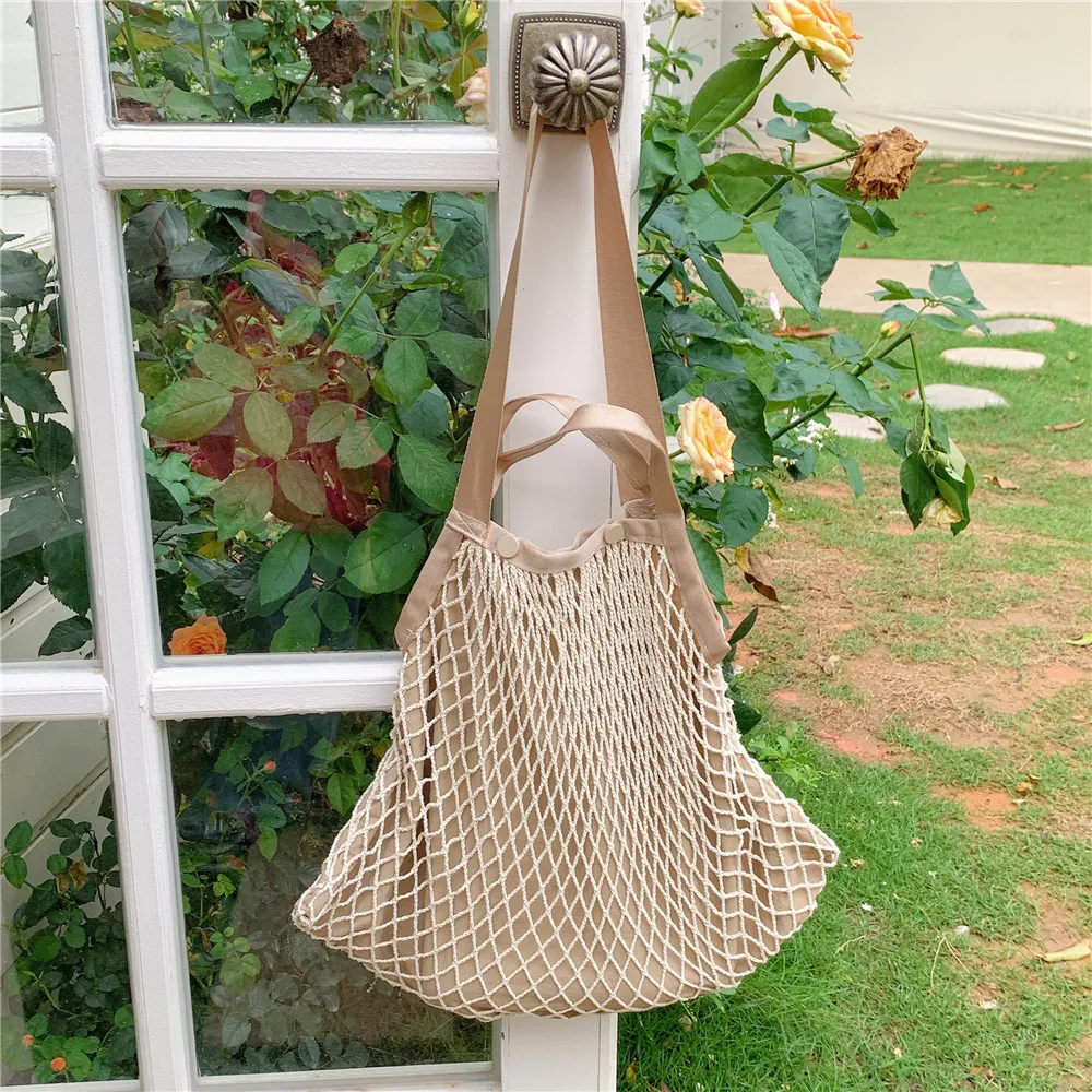 Fashion design stitching design woven Net Bag for women handbag  large capacity casual ladies shoulder bag big totes bolsa