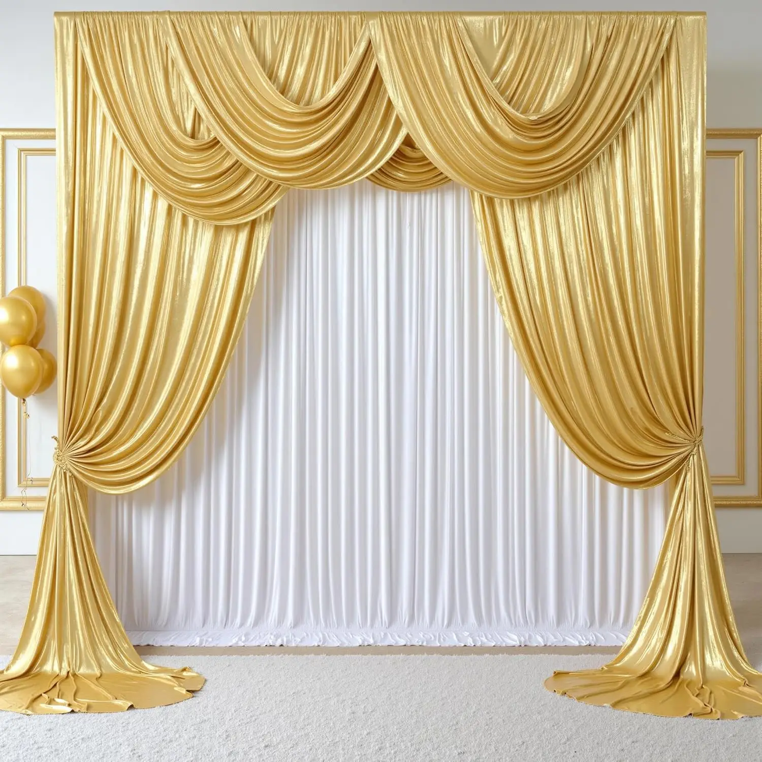 2.3x7FT Wrinkle Free Glitter 1panel Gold Sequin Photo Backdrop Curtain for Wedding Party Background Drapes Christmas Decorations