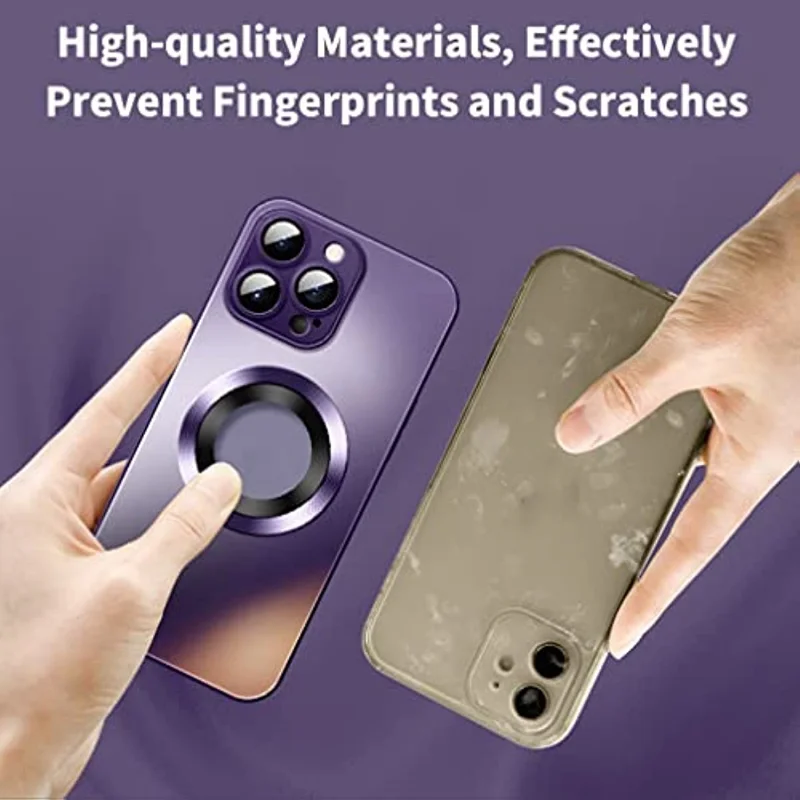 Magnetic AG Glass Frosted Case with Camera Lens Protector for iPhone 14/13Plus/Pro/Pro Max,  Anti-Fingerprint