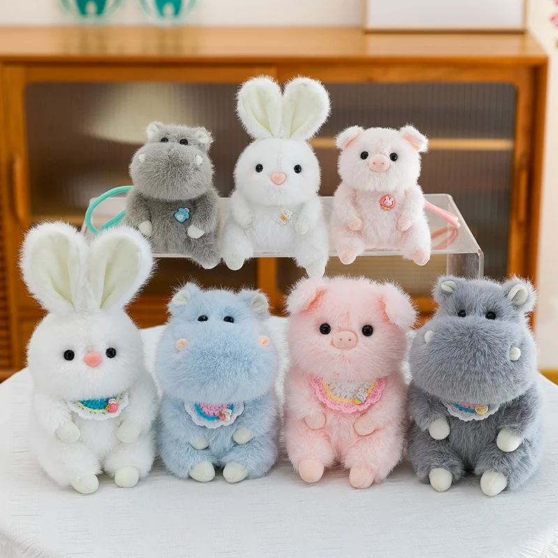 Simpatici giocattoli di peluche di maiale di ippopotamo seduti, bambola di animale di cartone animato di peluche morbido, ciondolo per bambola di coniglietto grasso adorabile per regali di compleanno