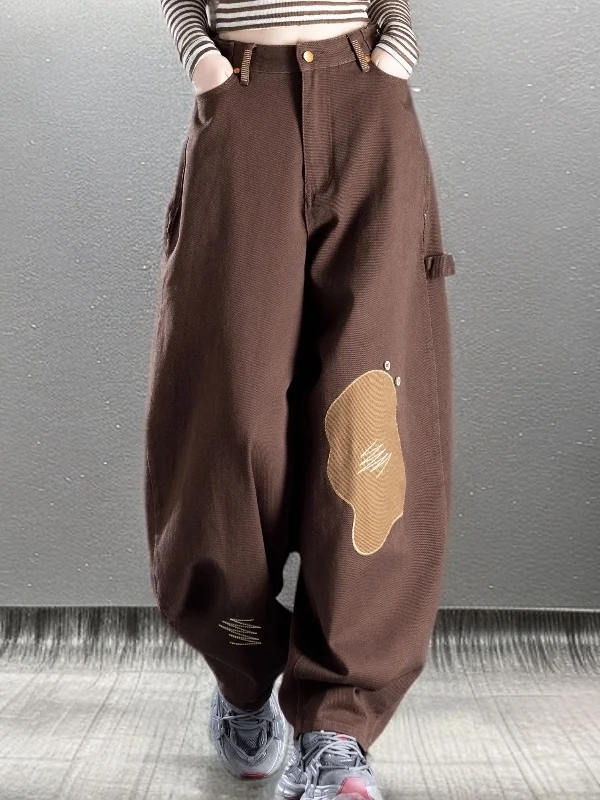 

Странный нож для похудения с высокой талией, широкие брюки в стиле пэчворк, джинсовые брюки с вышивкой, повседневные брюки с завышенной водой