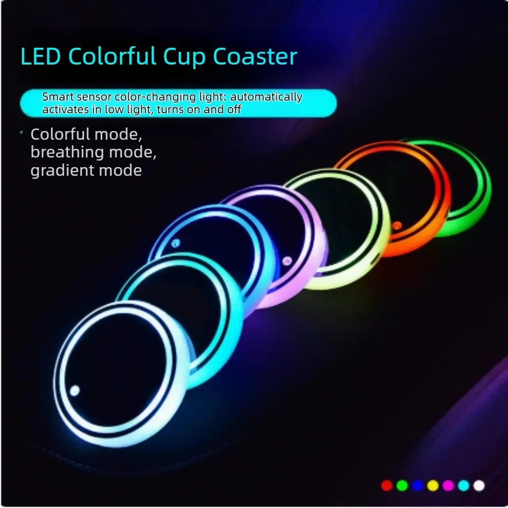 1PC Car RGB Coasters Cup Mat Lights Auto LED Atmosphere Ambient Lamp Colorful Luminous Cup Holder Mat Decor Interior Accessories