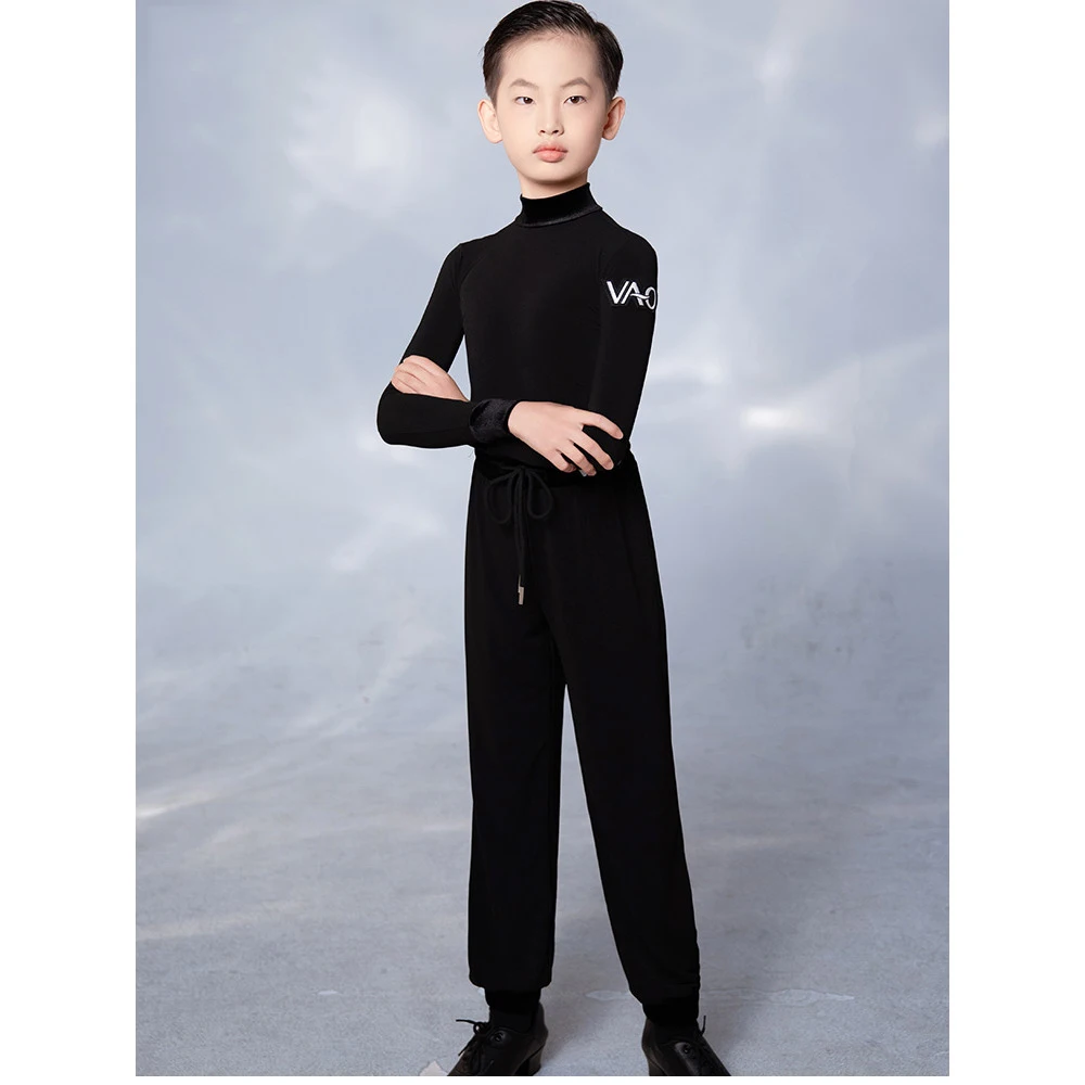 2025 Latin Dance Practice Clothes For Boys Black High Neck Top And Drawstring Pants Suit Samba Chacha Kids Latin Wear XH3831
