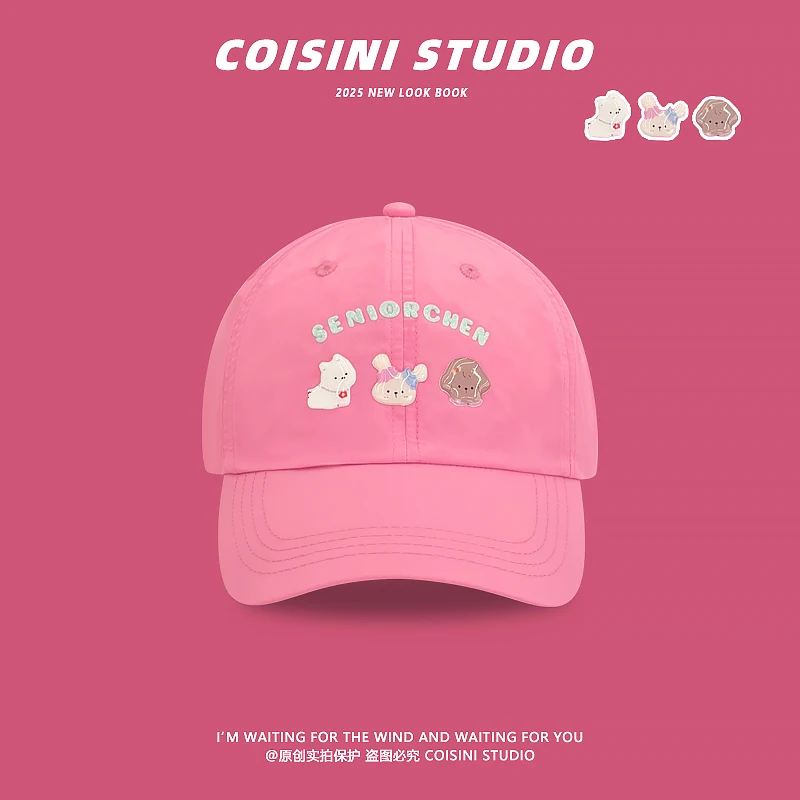 Cute Animal Patch Design Candy-colored Quick-drying Baseball Caps for Women Summer Light and Breathable Versatile Y2K Hats