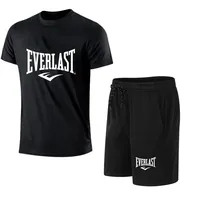 EVERLAST men's t-shirt and shorts 2 pcs. Short Sleeve Breath Rest Set Sport Jogging Gym Set Brand Clothing With Print