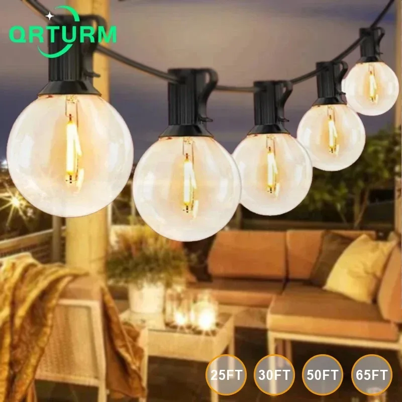 50Ft Patio String Light LED G40 Festoon Lights Globe Waterproof Outdoor Garden Garland Lights Terrace Garden Pub Christmas Party