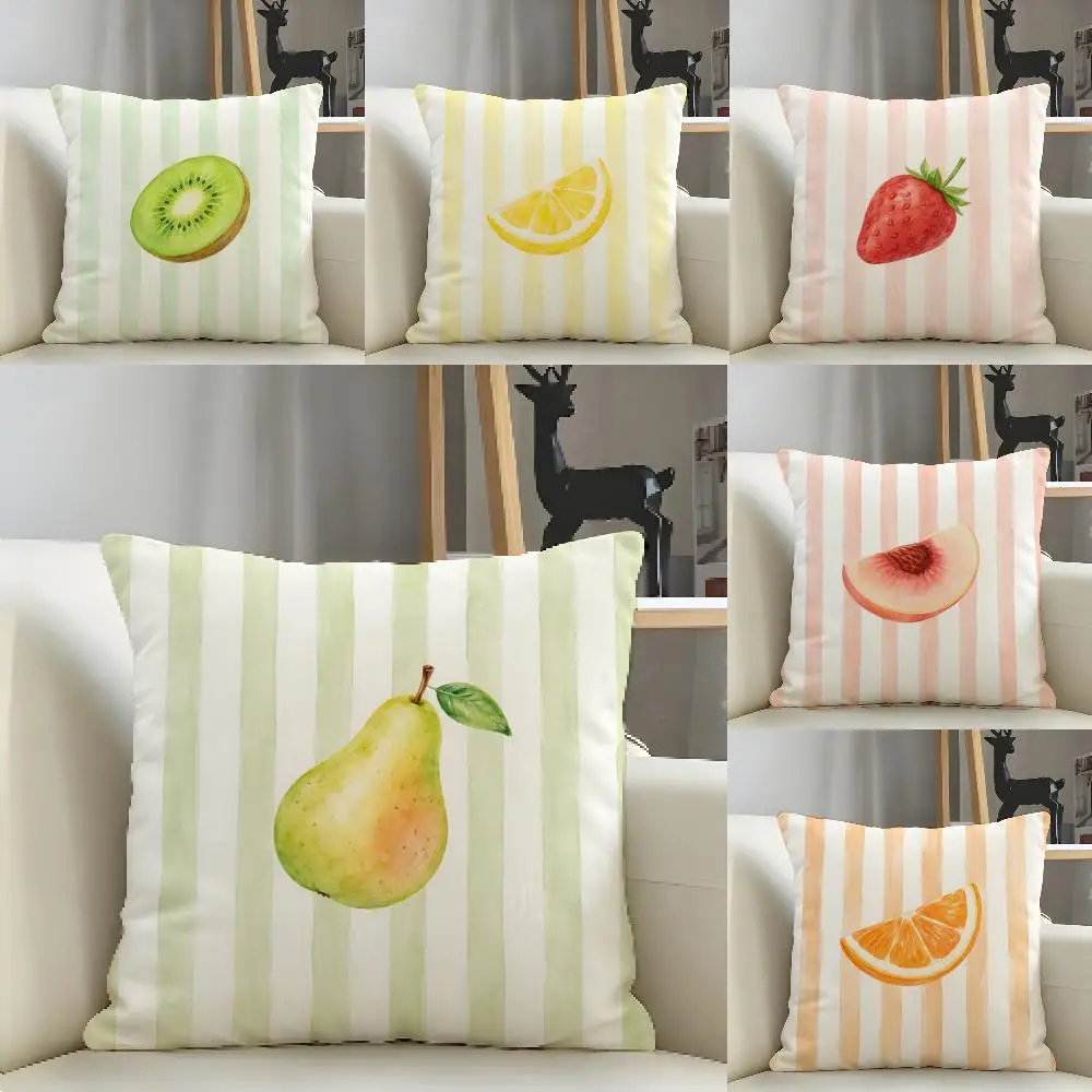 

Modern Minimalist Striped Lemons Cushion Cover Natural Linen Organic Fabric Double-Sided Printing Breathable For Decor