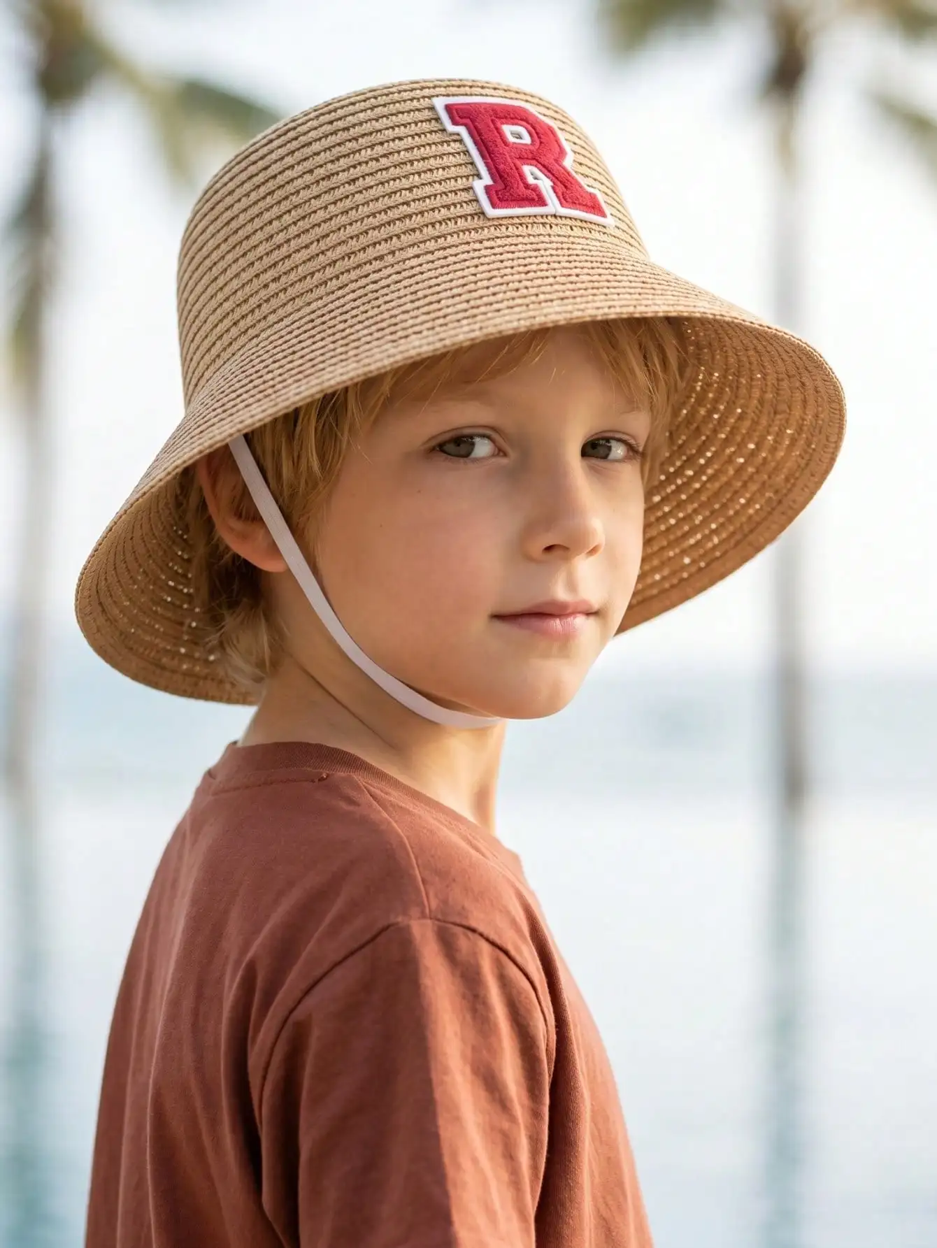 1Pc 3-8Y Boys Coffee Bow Straw Hat Woven Sun Hat Breathable Outdoor Beach Summer Shade Cap for Kids Daily Play Travel - view 4