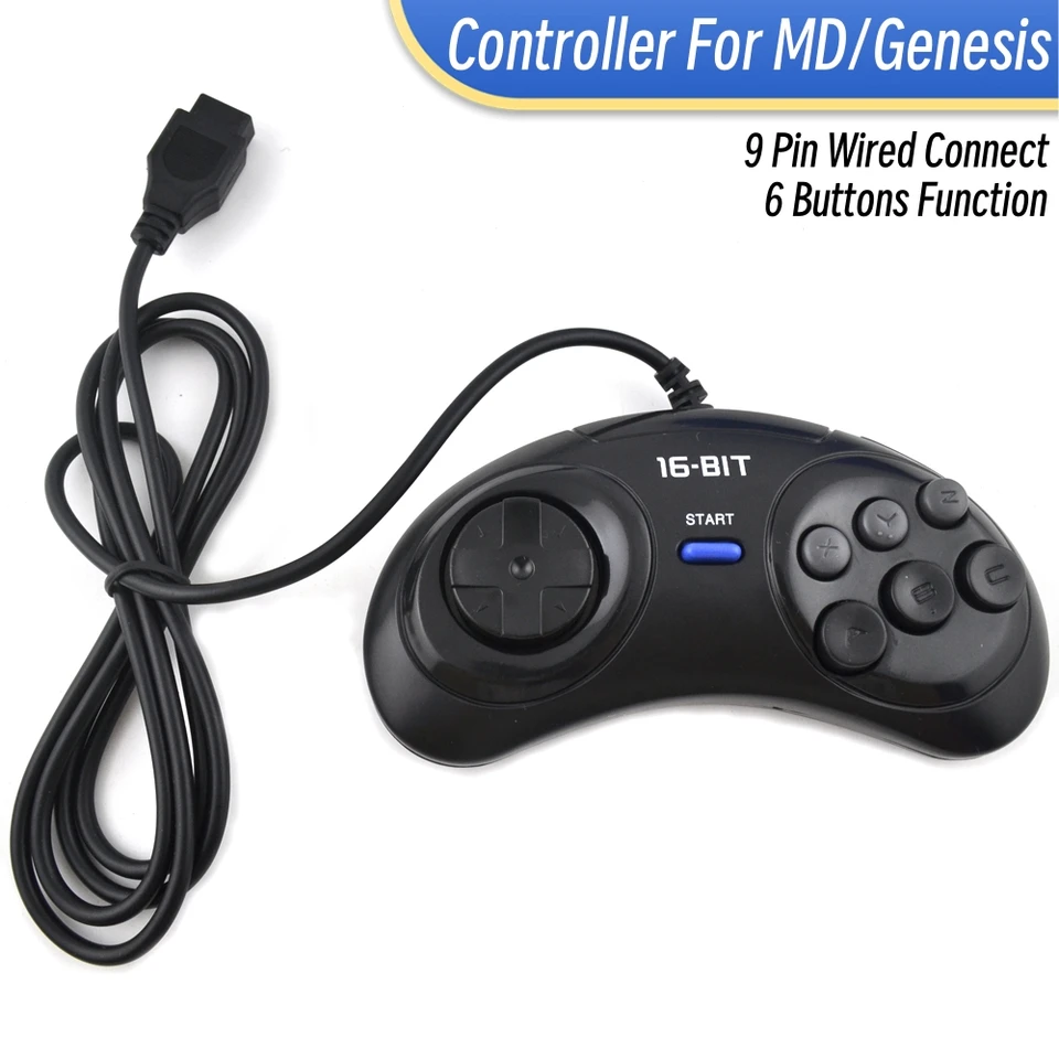1-2 Pcs Black Gamepad Controller For Sega Mega Drive 9 Pin 6