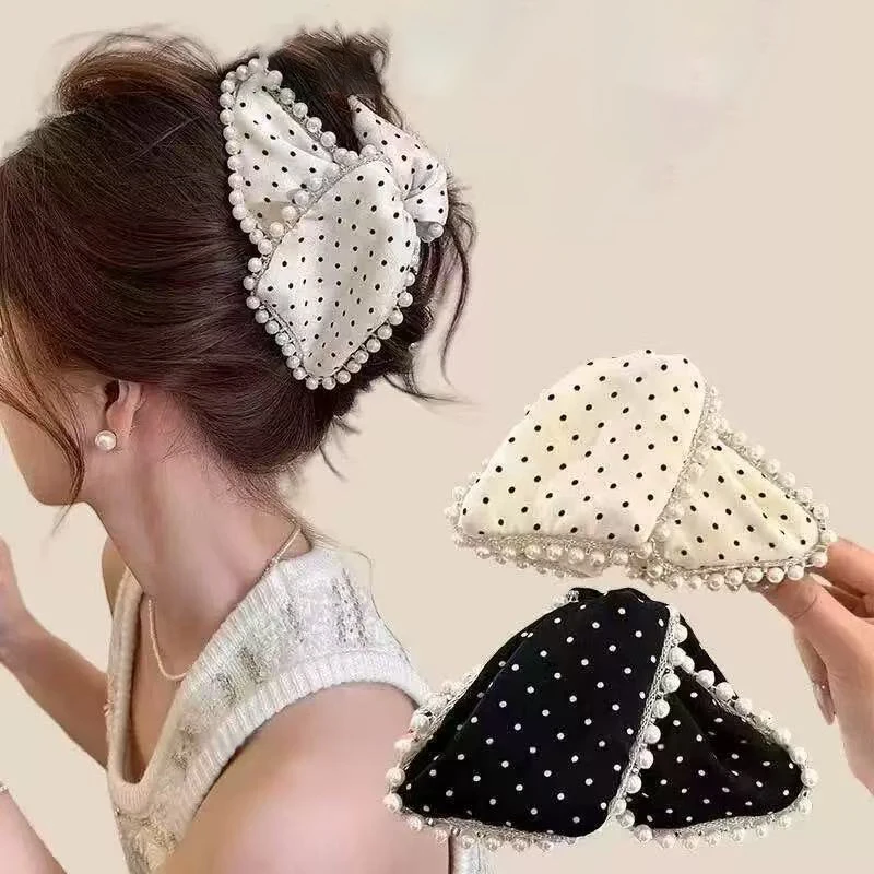 Women's Hair Grabs Polka Dot Pearl Elegant Sweet Gentle Fashionable Hair Claw Clips Simple Versatile Hair Accessories For Girl