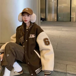 2024 Y2k Varsity Bomber Jacket Women Red Brown Korean Fashion Winter Coat Vintage Baseball Jackets Hip Hop Streetwear Outerwear