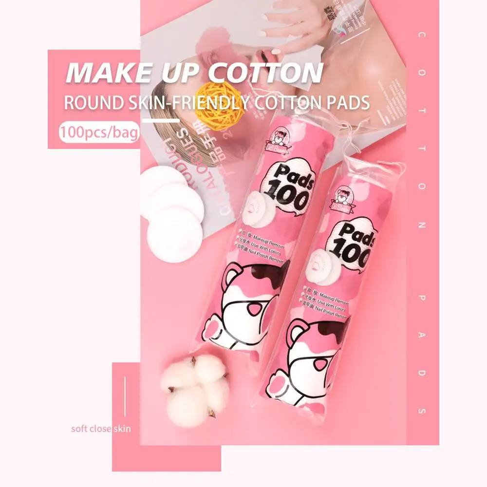 100 buah/pak rias wajah kosmetik bantalan katun bulat lembut Makeup cat kuku penghilang bantalan pembersih alat penghilang harian