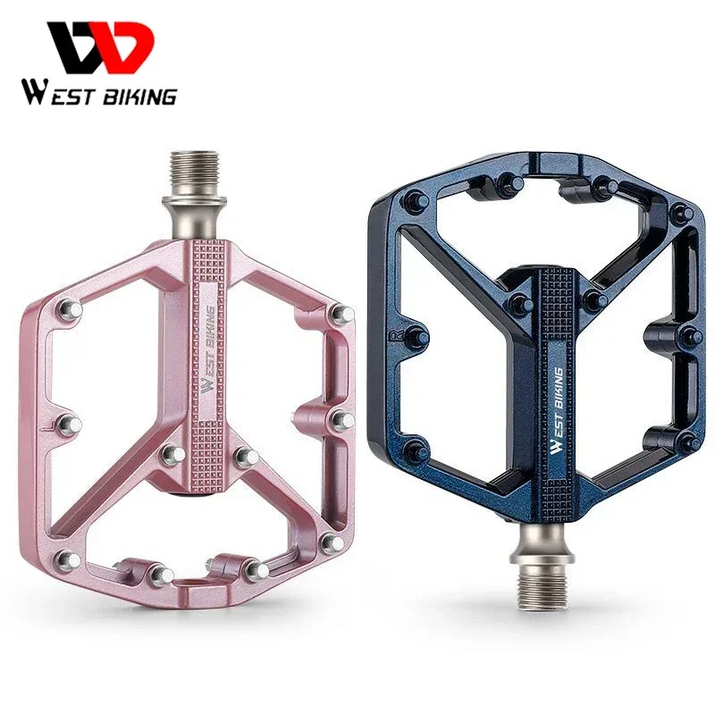 WEST BIKING Ultralight Bicycle Pedals Gradient Metallic Paint Aluminum Alloy MTB Pedals Wide Anti-Slip Bike DU/3-Bearing Pedals