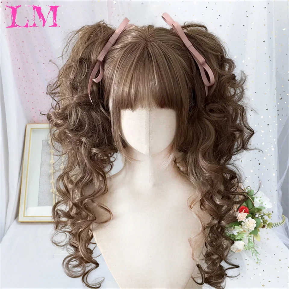 

LM Synthetic Hair Cosplay Long Wig Green Heat Resistant Party Wigs with 2 Clip Ponytails Wigs