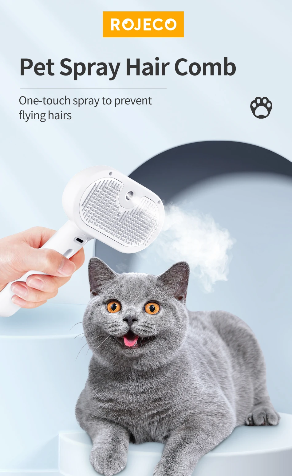 ROJECO Haustier Spray Haar Kamm Professionelle Elektrische Haarglätter Kamm Bürste Für Katze Haustier Massage Kamm Dampf Pinsel Für Haarpflege – Detail 1