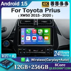 Android 15 Car Radio For Toyota Prius XW50 2015 - 2020 AI Voice Wireless Carplay Multimedia Video Player Navigation GPS Stereo