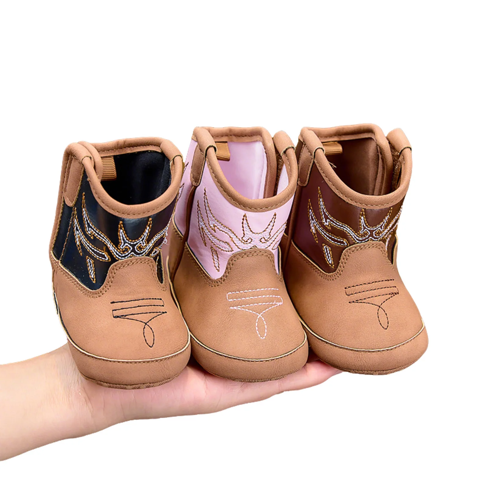 Baby Booties Cute Embroidery Western Cowgirl Boots Infant First Walker Shoes with Non-Skid Soles
