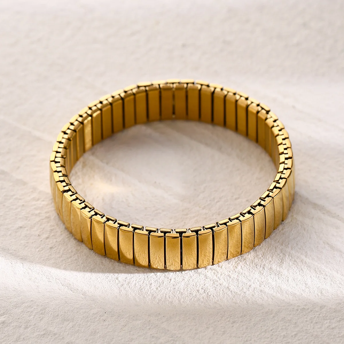 

Stainless Steel PVD 18K Gold Plated Tarnish Moon Wide Elastic Bracelet For Woman Jewelry Wholesale Summer Trendy