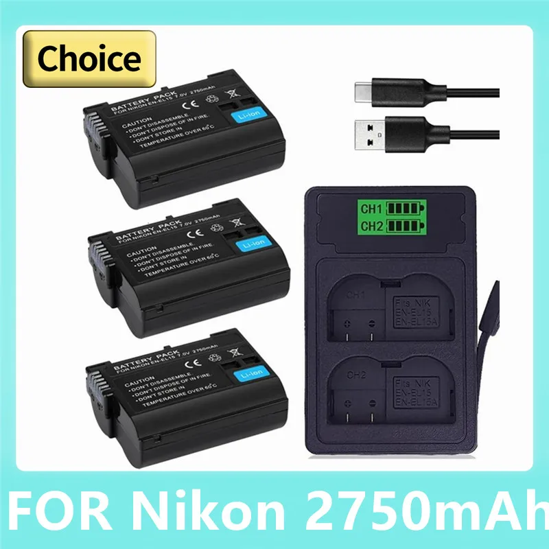 2750mAh EN-EL15 ENEL15 EN EL15 CAMERA BATTERIE POUR Nikon Z5,Z6,Z7,D7100,D7200,D7500,D850,D750,D7500, Dplaquing, D500, Dfemale