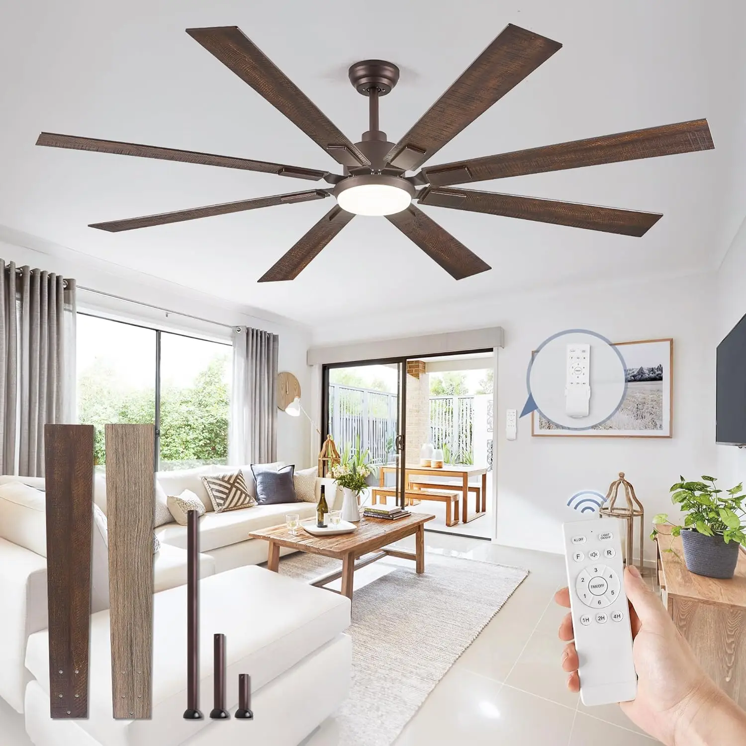 

72 inch Oil Rubbed Bronze Ceiling Fans with Lights and Remote, Indoor/Outdoor Farmhouse Ceiling Fan for Living Room Patio