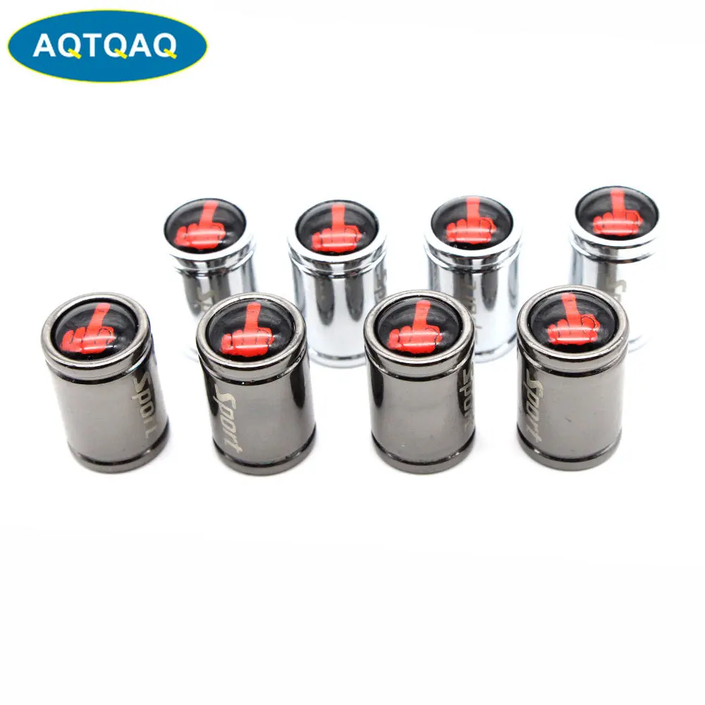 4 Pcs/Set Copper +Chrome Middle Finger Style Tire Valve Stem Cap Tire Wheel Stem Air Valve Caps for Auto Cars