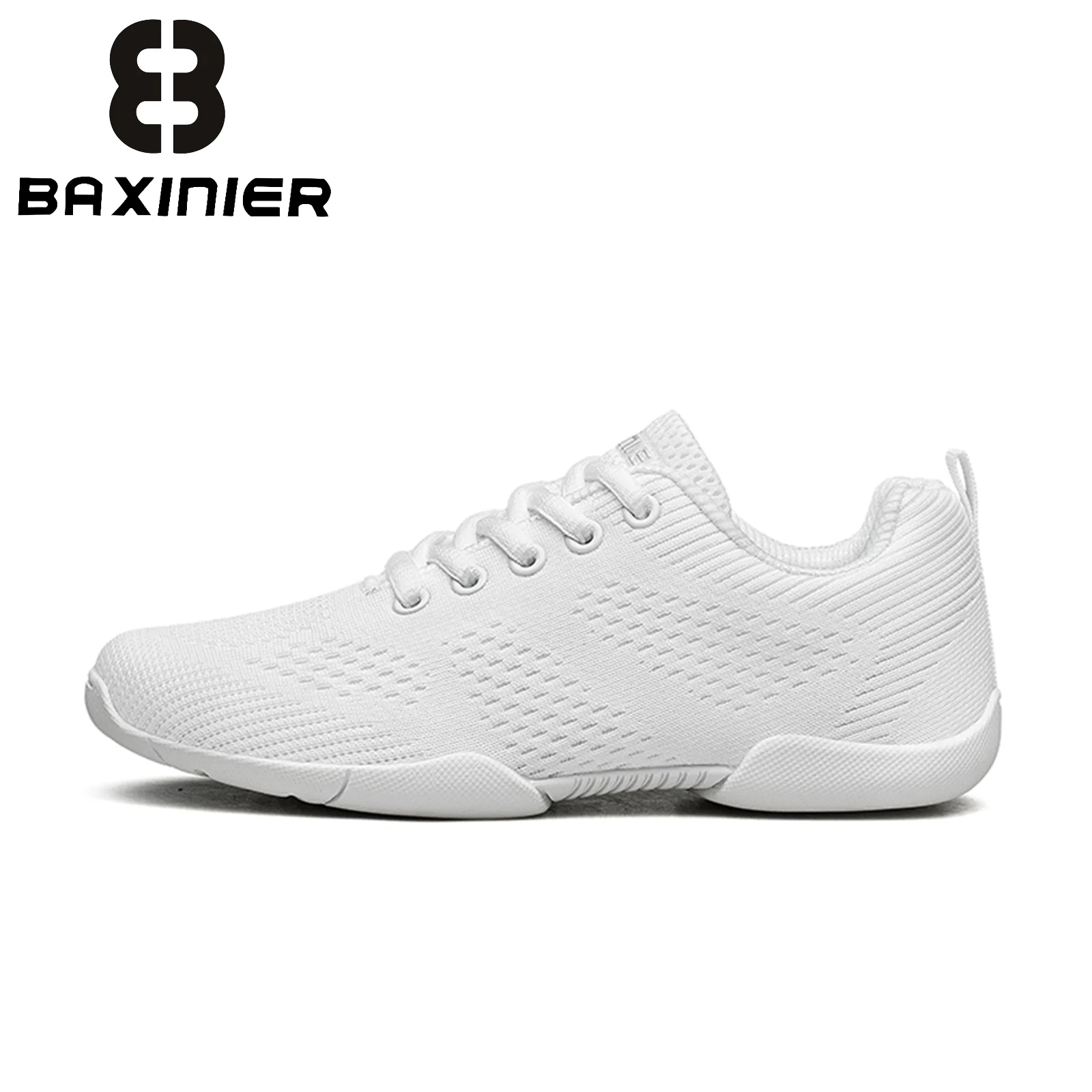 BAXINIER Youth White Lace Up Sneakers Lightweight Breathable Knit Casual Sport Shoes Kids Comfort Daily Walking