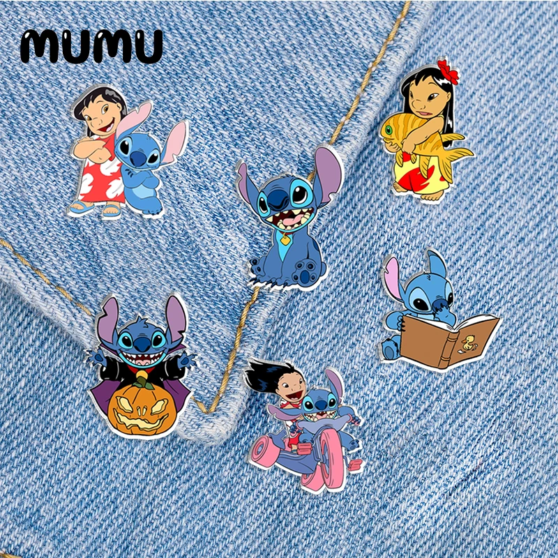 2024 New Lilo and Stitch Lapel Pin Funny Acrylic Brooches Handmade Epoxy Jewelry Shirt Bag Badge