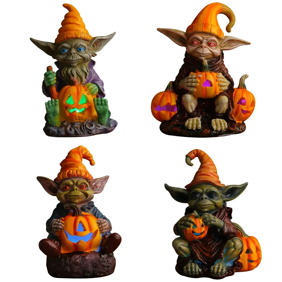 Cross-border Halloween Jack-o-lantern Elf Resin Craft Ornament, Home Desktop Luminous Goblin Doll Ornament Decoratie Feest