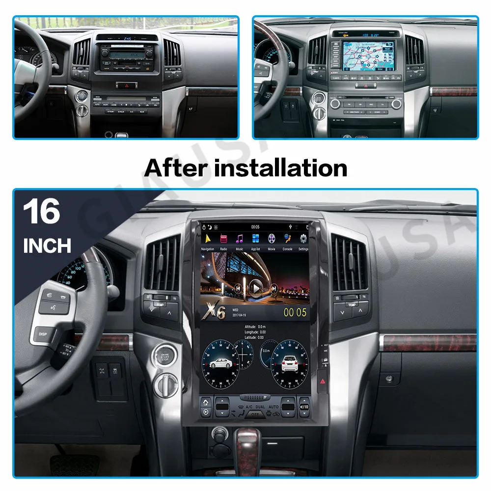 16INCH Tesla Screen Car radio For Toyota Land Cruiser LC200 2008-2015 VXR GXR Auto multimedia player wireless CARPLAY Android