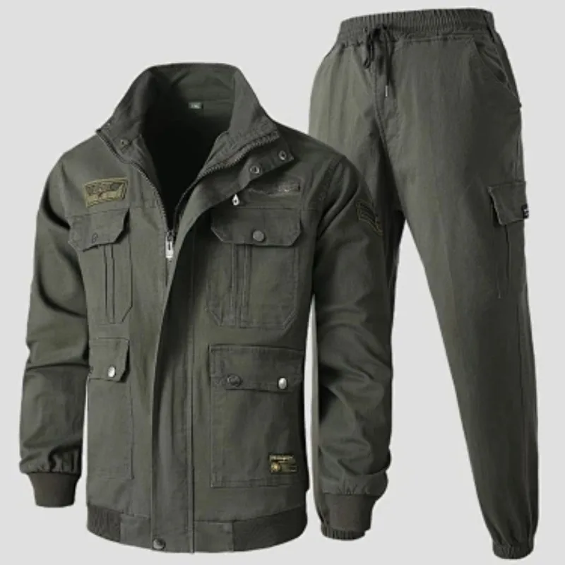 Men Cotton Elastic Cargo Pants Loose Multi Pocket Work Trousers Wear Resistant Labor Sety Pants for Construction Welding Repai