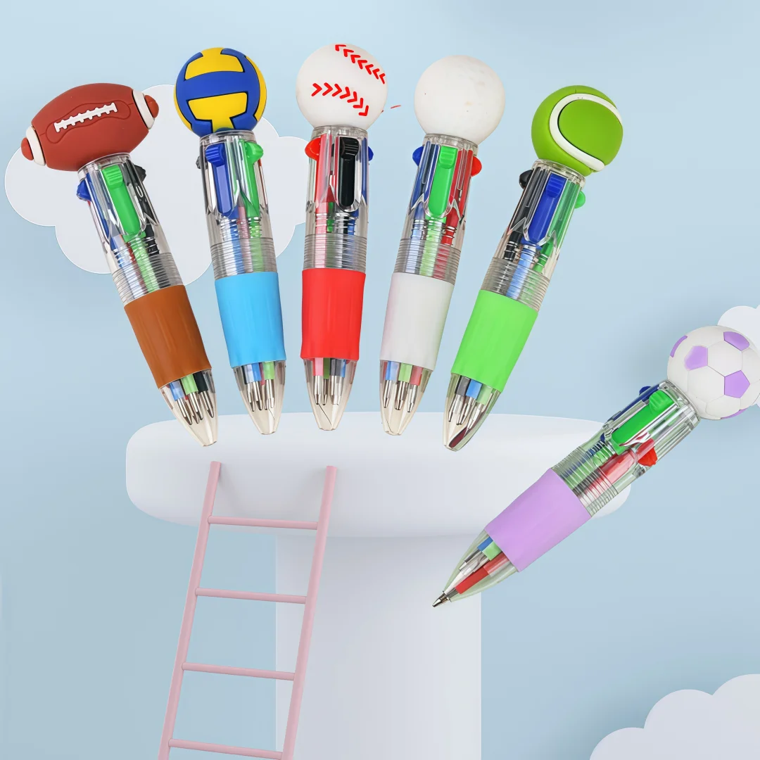 

6/12/18/24Pcs Cute Football Basketball Rugby Style Four-color Ballpoint Pen Cartoon Multi-color Mini Pocket Pen