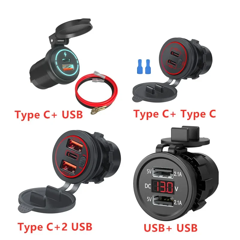 

12V-24V USB PD Type Outlet Car 45W PD3.0 & 18W QC3.0 Car USB Port Socket Waterproof with Voltmeter For RV