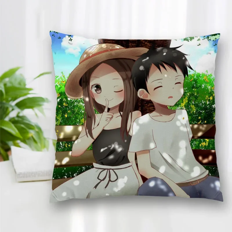 Custom karakai jouzu no takagi san Square Pillowcase Zippered Bedroom Home Pillow Cover Case 45x45cm