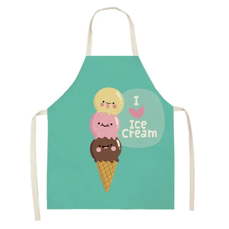 Ice cream pattern home kitchen cooking oil-proof linen apron chef cooking baking sleeveless apron