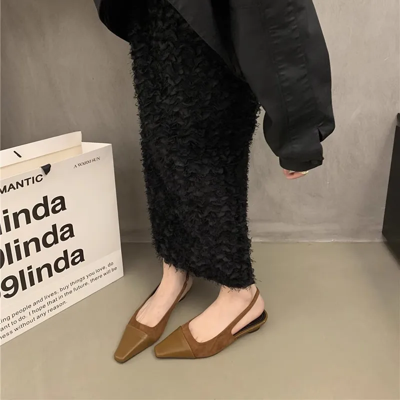 Sandálias femininas rasas de slip-on, sapato feminino, salto baixo, mulas com vestido ao ar livre, nova moda feminina, primavera, 2022