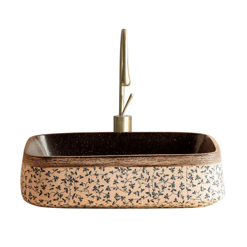 

Retro Chinese square table wash basin outdoor ceramic basin balcony bathroom wash basin