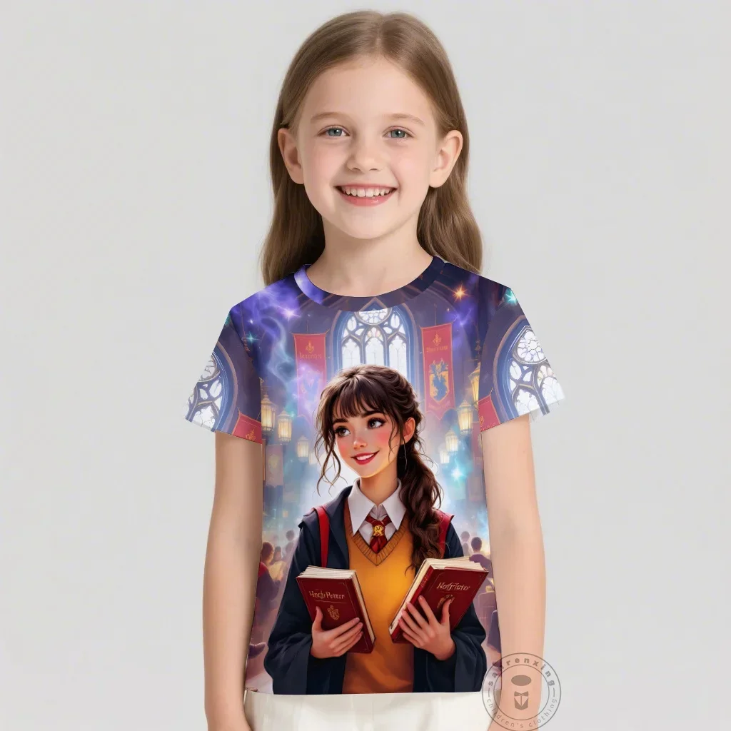 تي شيرت أنيمي هاري بوتر ثلاثية الأبعاد طباعة الاطفال تي شيرت موضة عادية الكرتون الجولة الرقبة تي شيرت صبي فتاة ملابس الأطفال تيز القمم