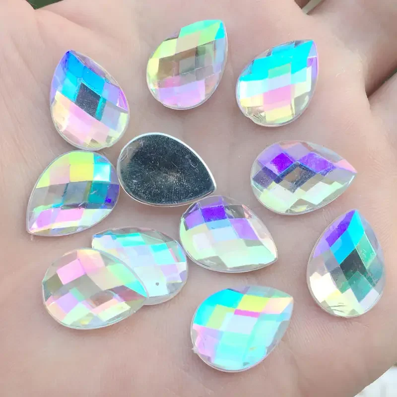 20pcs 13*18mm Drop Rhinestones Flat Back Acrylic Gems Crystal Stones Non Sewing Beads for DIY Clothes -HB13