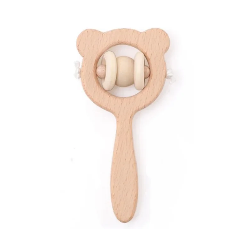 Baby Silicone Teether Cartoon Elephant Teething Toy Beech Wood Ring Infant Comfort Toys