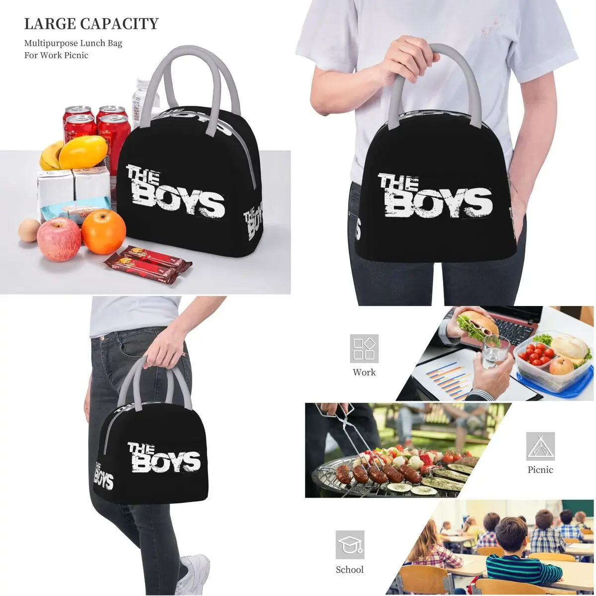 Os Meninos Tv Drama Térmico Isolado Lunch Bags para Viagem, Recipiente De Saco De Comida Portátil, Caixa Térmica