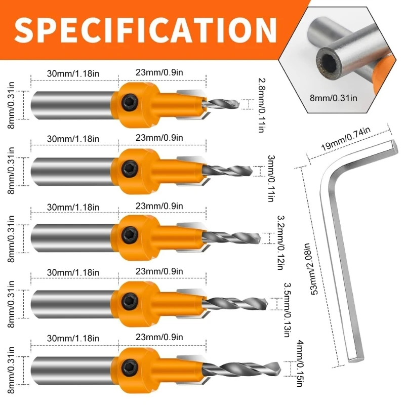 Countersink Drill Bit Set Carpentry Tool Countersunk Counter Sink Bit For Wood