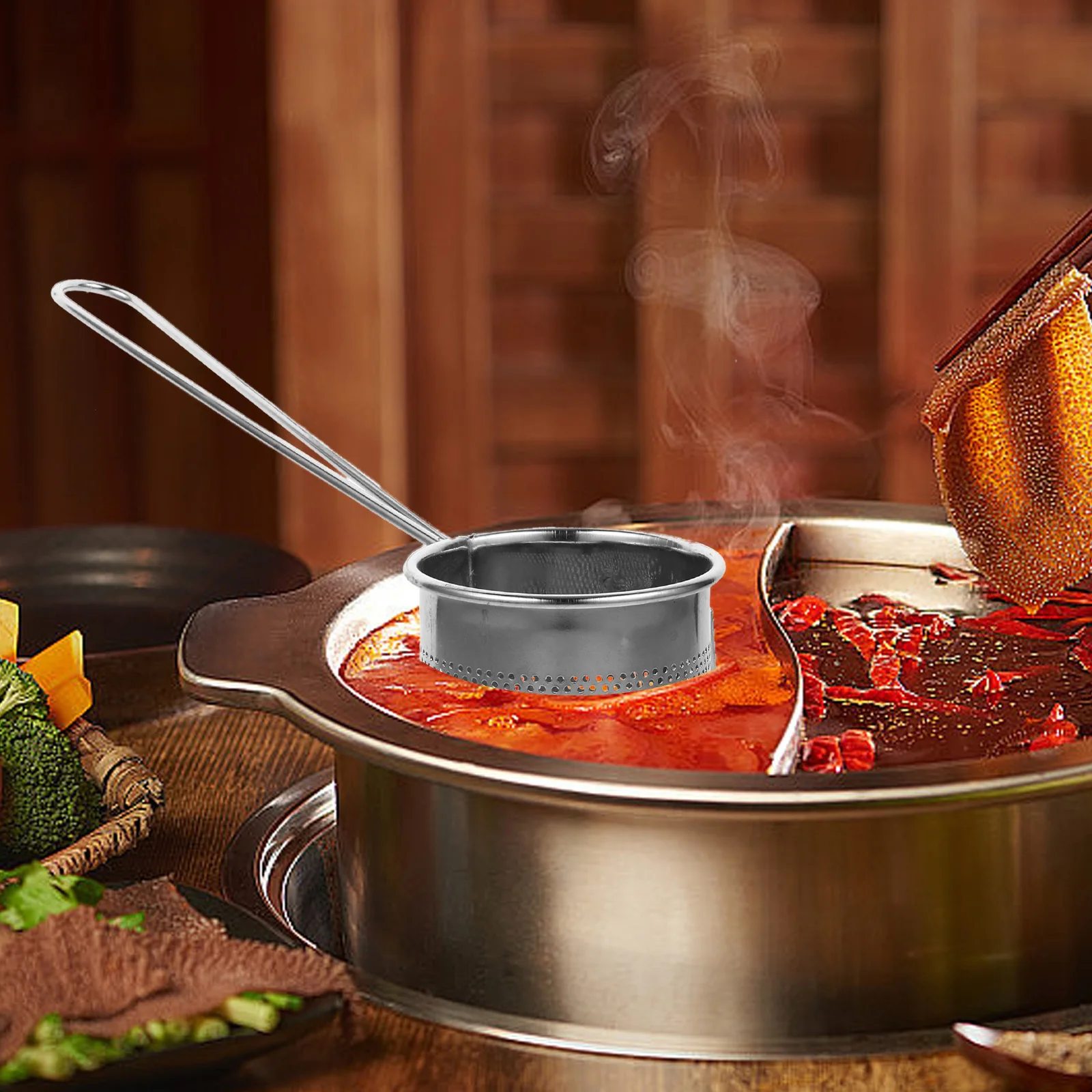 

Stainless Steel Hot Pot Colander Basket Mesh Filter Spoon Extended Handle Kitchen Noodle Strainer Oil Impurity Filter